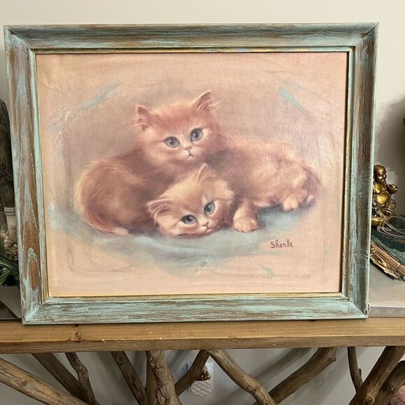 Vintage Sherle Museum kittens Print in chalk paint frame. - Picture 1 of 10